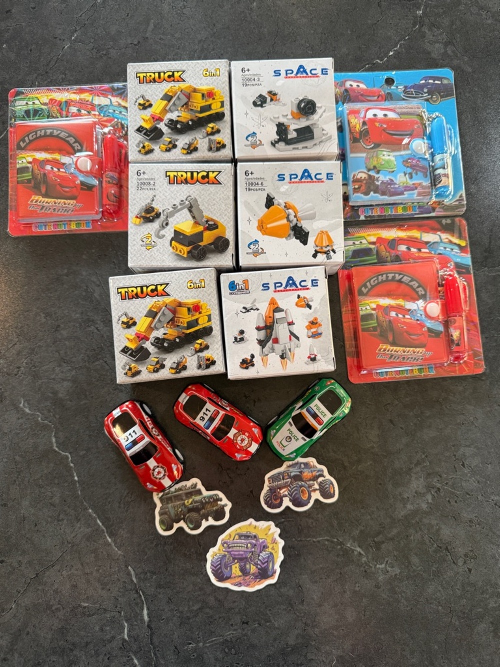 Assorted Kids Toy Cars & Building Sets – Red, Green, Yellow
Birthday Bundle